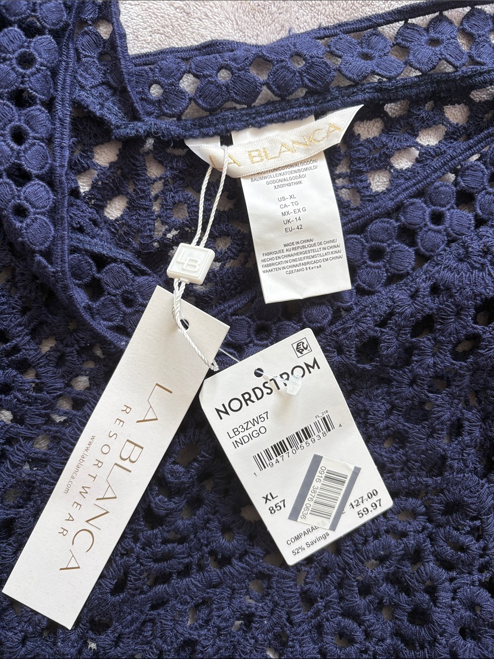 Navy Crochet V-Neck Coverup - Picture 2 of 3